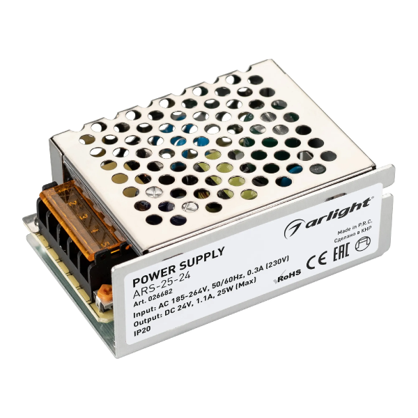 Блок питания ARS-25-24 (24V, 1.1A, 25W) (Arlight, IP20 Сетка, 2 года) 026682