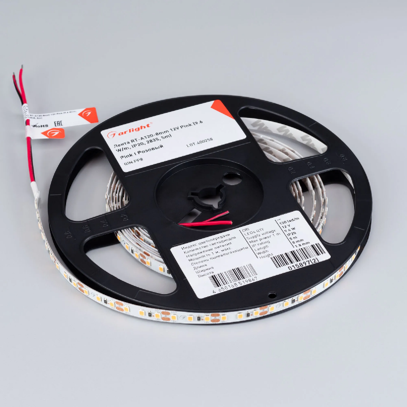 Светодиодная лента RT-A120-8mm 12V Pink (9.6 W/m, IP20, 2835, 5m) (Arlight, Открытый) 015897(2)