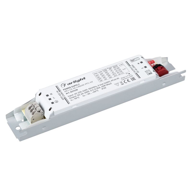 Блок питания ARJ-LG-40-LINEAR-PFC-HV (40W, 40-200V, 0.2-0.35A) (Arlight, IP20 Металл, 5 лет) 047428