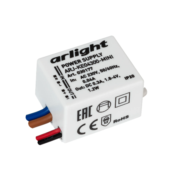 Блок питания ARJ-KE04300-MINI (1.2W, 300mA) (Arlight, IP20 Пластик, 5 лет) 030177