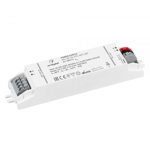 Блок питания ARJ-SP-36-PFC-NFC-WR (36W, 3-50V, 0.15-0.9A) (Arlight, IP20 Пластик, 5 лет) 050112
