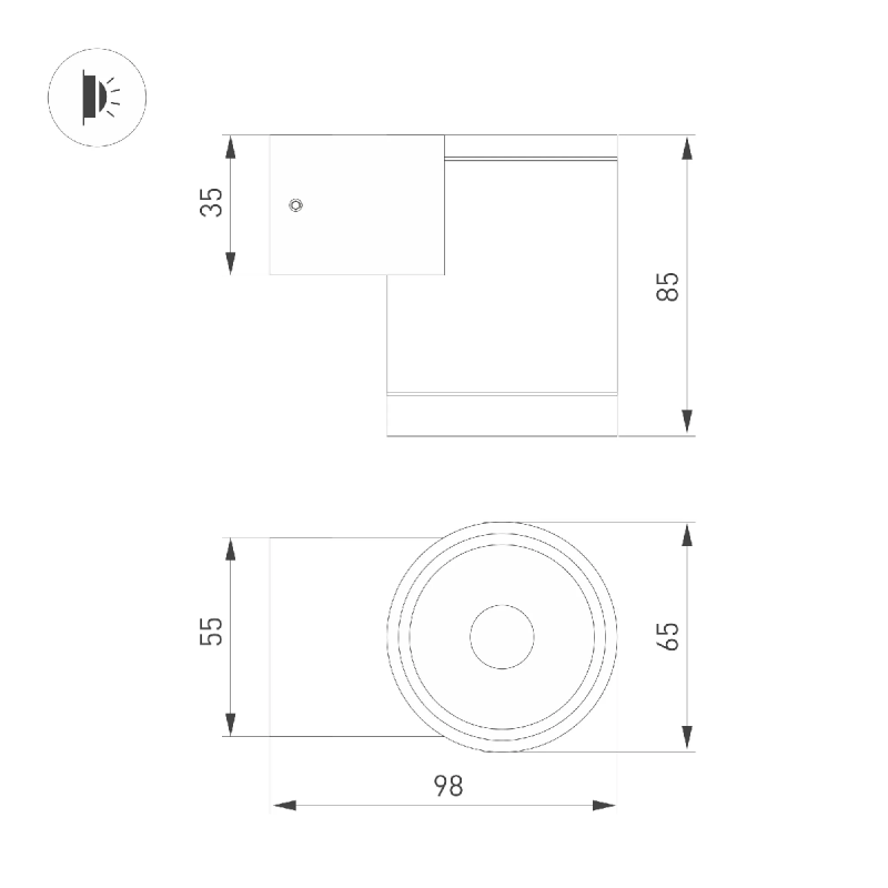 Светильник LGD-RAY-WALL-R65-9W Warm3000 (GR, 23 deg, 230V) (Arlight, IP65 Металл, 3 года) 038153