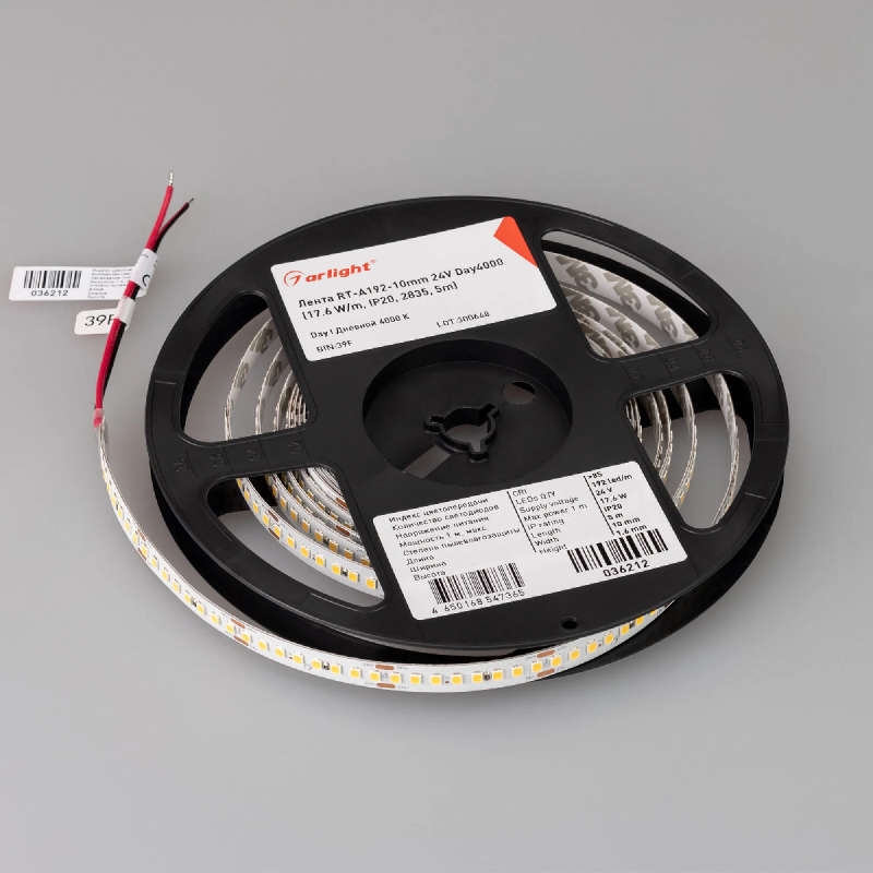 Светодиодная лента RT-A192-10mm 24V Day4000 (17.6 W/m, IP20, 2835, 5m) (Arlight, высок.эфф.150 лм/Вт) 036212