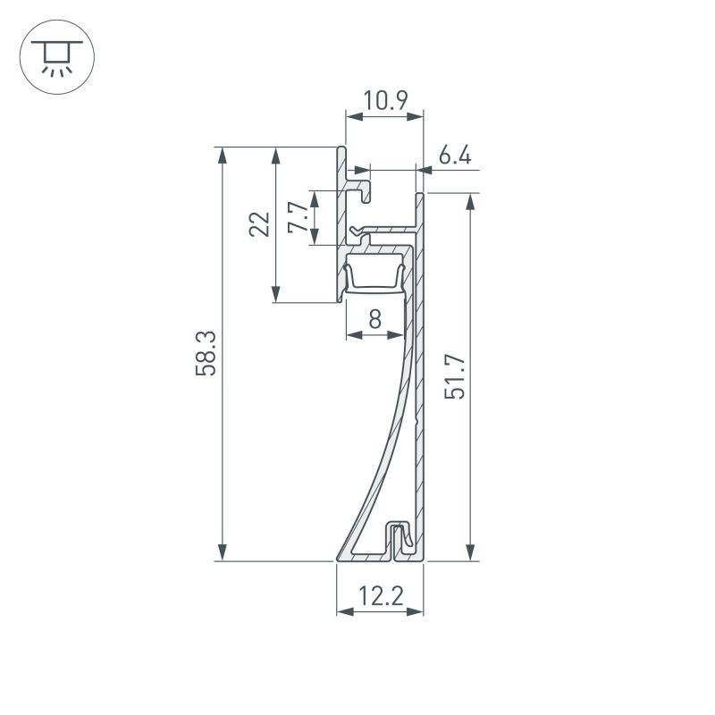 Профиль PLINTUS-H58-F-2000 ANOD (Arlight, Алюминий) 046391
