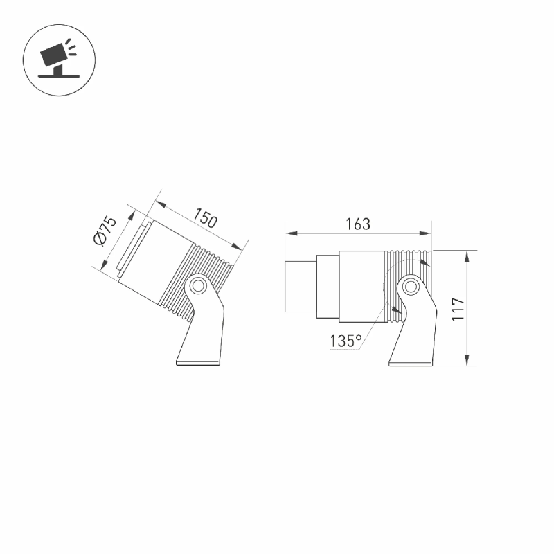 Светильник ALT-RAY-ZOOM-R75-18W Warm3000 (DG, 10-40 deg, 230V) (Arlight, IP67 Металл, 3 года) 032562(1)