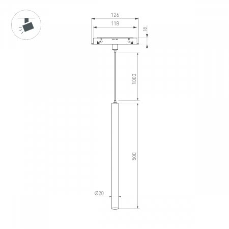 Светильник MAG-ORIENT-SPOT-HANG-L500-R20-3W Warm3000 (BK, 20 deg, 48V) (Arlight, IP20 Металл, 5 лет) 046897