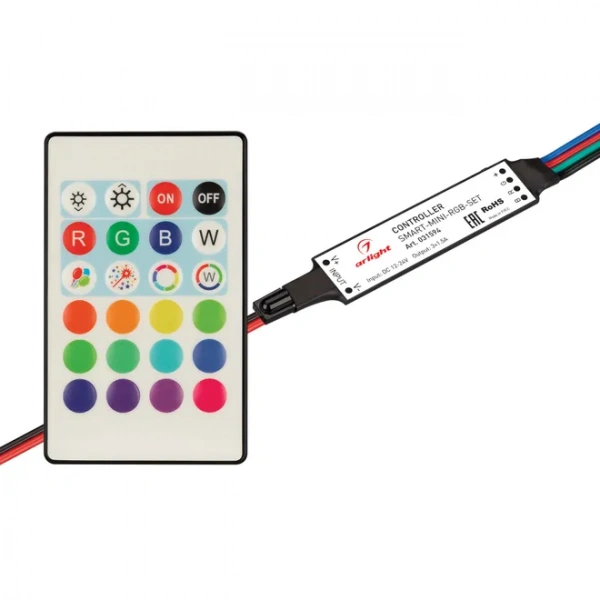 Контроллер SMART-MINI-RGB-SET (12-24V, 3x1.5A, ПДУ 24кн, IR) (Arlight, IP20 Пластик, 5 лет) 031594