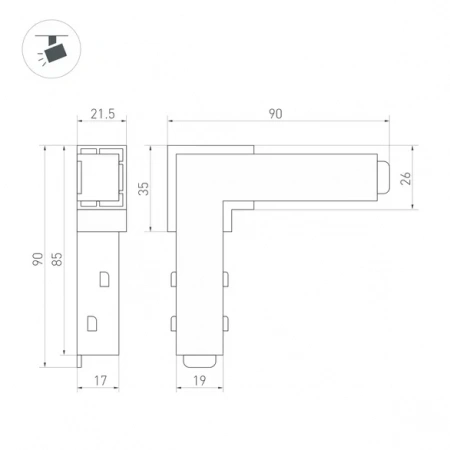 Коннектор угловой MAG-ORIENT-CON-L90-POWER (WH) (Arlight, IP20 Пластик, 3 года) 037315