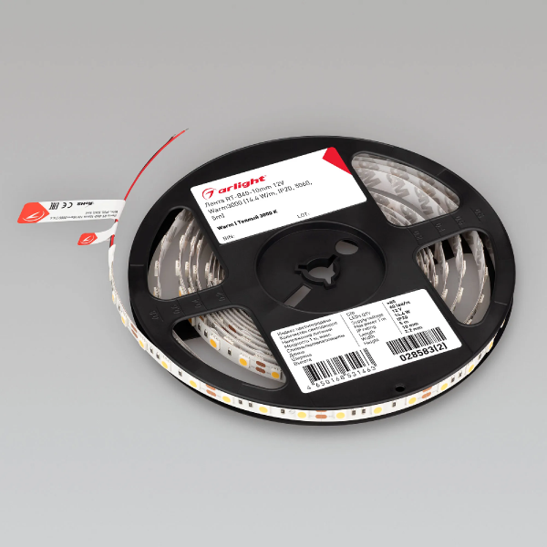 Светодиодная лента RT-B60-10mm 12V Warm3000 (14.4 W/m, IP20, 5060, 5m) (Arlight, 14.4 Вт/м, IP20) 028583(2)