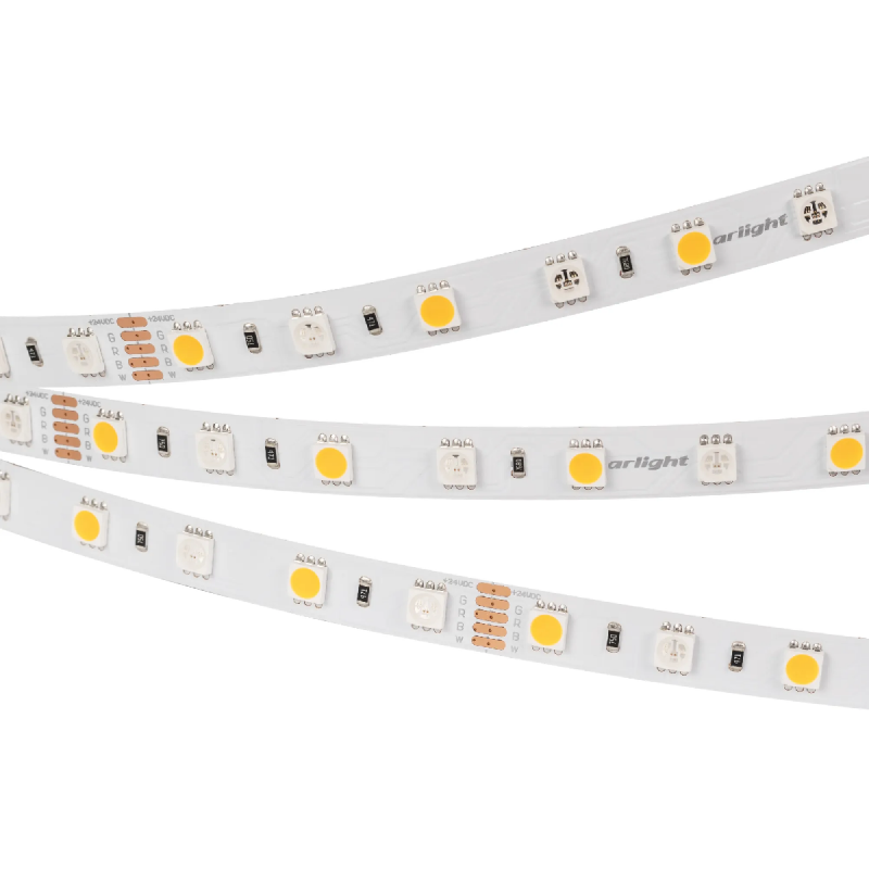 Светодиодная лента RT-B60-10mm 24V RGBW-Warm (14.4 W/m, IP20, 5060, 5m) (Arlight, Открытый) 018327(2)
