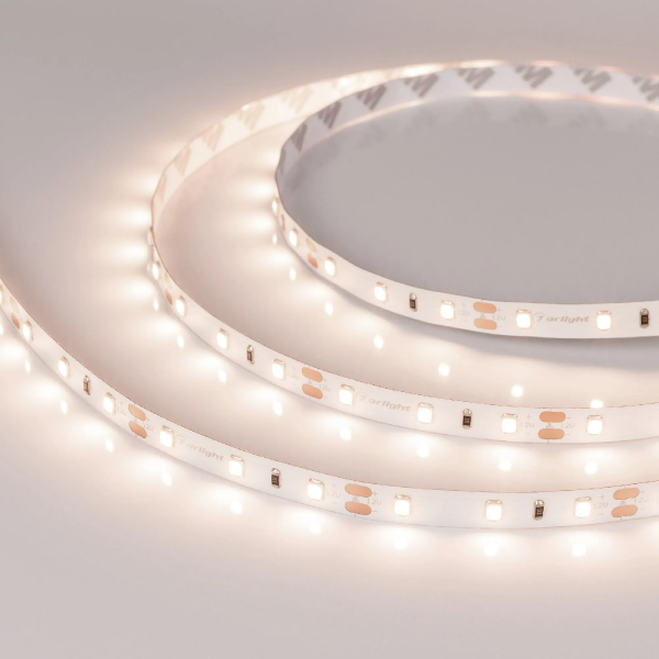Светодиодная лента RT-A60-8mm 12V Warm3500 (4.8 W/m, IP20, 2835, 5m) (Arlight, Открытый) 034444