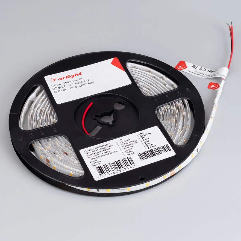Светодиодная лента герметичная RTW-SE-A60-8mm 24V Day4000 (4.8 W/m, IP65, 2835, 5m) (Arlight, 4.8 Вт/м, IP65) 024260(2)