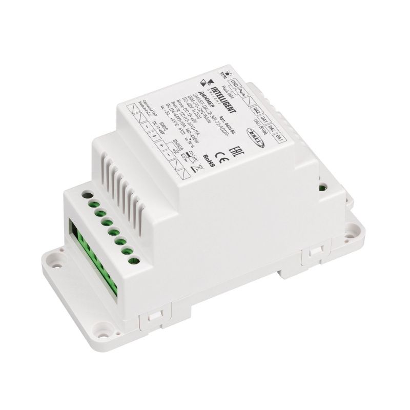 INTELLIGENT ARLIGHT Диммер SMART-DALI2-301-72-ADDR-DIM-PS-DIN-White (12-48V, 1x15A) (IARL, IP20 Пластик, 5 лет) 060683