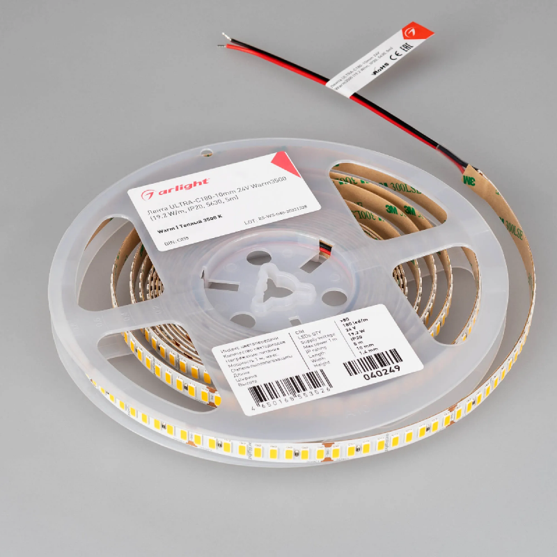 Светодиодная лента ULTRA-C180-10mm 24V Warm3500 (19.2 W/m, IP20, 5630, 5m) (Arlight, высок.эфф.200 лм/Вт) 040249