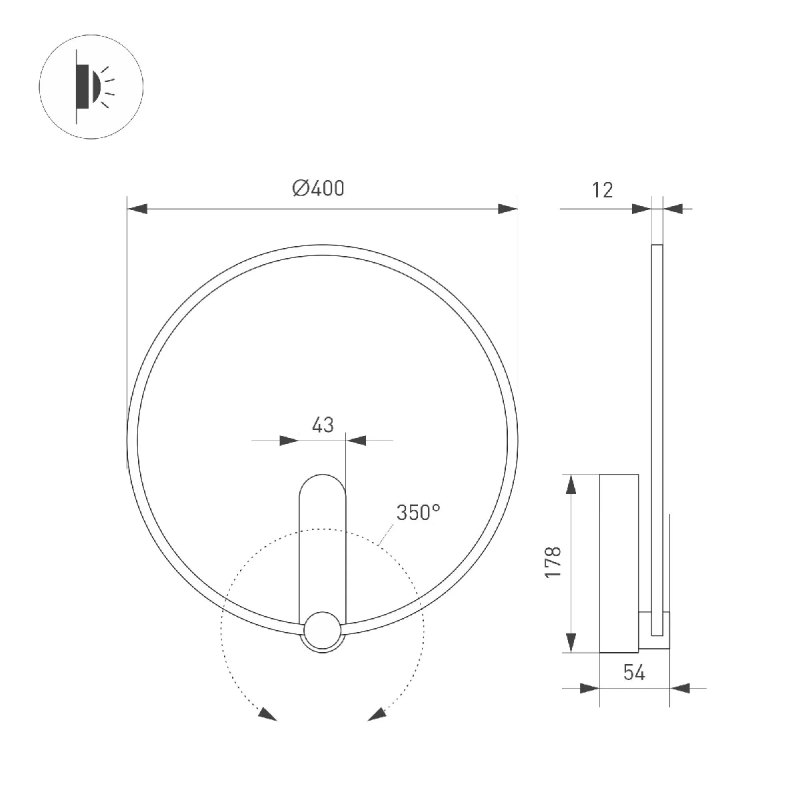 Светильник SP-VINCI-RING-R400-13W Day4000 (BK, 110 deg, 230V) (Arlight, IP20 Металл, 3 года) 037063