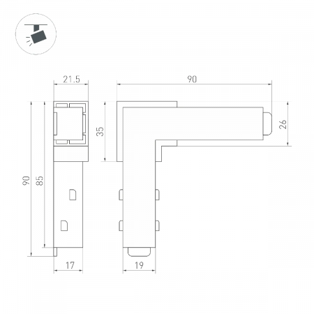 Коннектор угловой MAG-ORIENT-CON-L90-POWER (WH) (Arlight, IP20 Пластик, 3 года) 037315