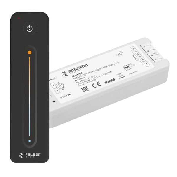 INTELLIGENT ARLIGHT Диммер SMART-SET-PWM-102-72-MIX-SUF Black (12-24V, 2x5A, ПДУ LINE, 2.4G) (IARL, IP20 Пластик, 5 лет) 036186