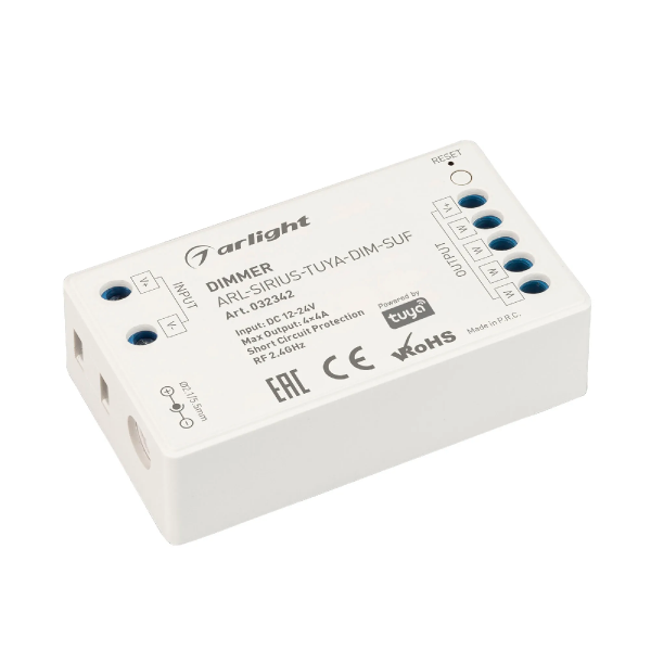 Диммер ARL-SIRIUS-TUYA-DIM-SUF (12-24V, 4x4A, 2.4G) (Arlight, IP20 Пластик, 3 года) 032342