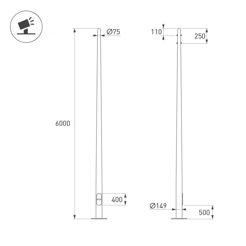 Опора фланцевая OXOR-OK-D75-L6000 (SL) (Arlight, Сталь) 061037