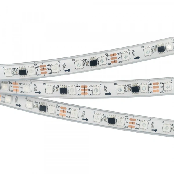 Светодиодная лента герметичная SPI-PFS-B60-12mm 12V RGB-PX3 (14.4W/m, IP68, 5060, 5m) (Arlight, бегущий огонь) 026155(3)