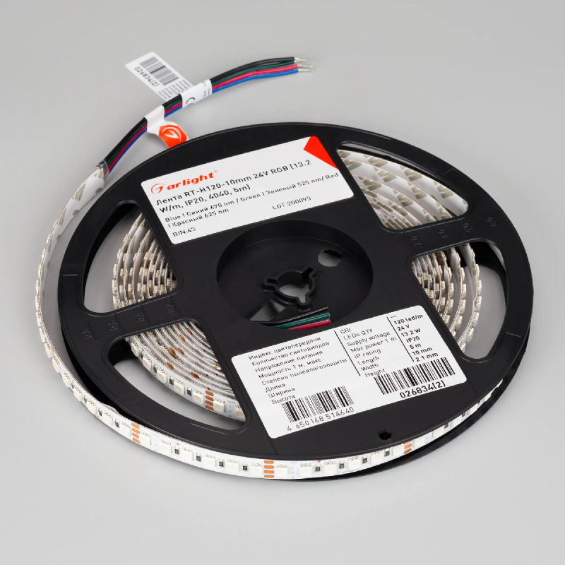 Светодиодная лента RT-H120-10mm 24V RGB (13.2 W/m, IP20, 4040, 5m) (Arlight, Открытый) 026834(2)