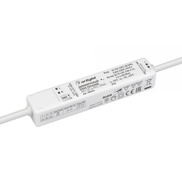 Блок питания ARJ-SP-4-PFC-TRIAC (4W, 27-42V, 0.08-0.1A) (Arlight, IP20 Пластик, 5 лет) 055676