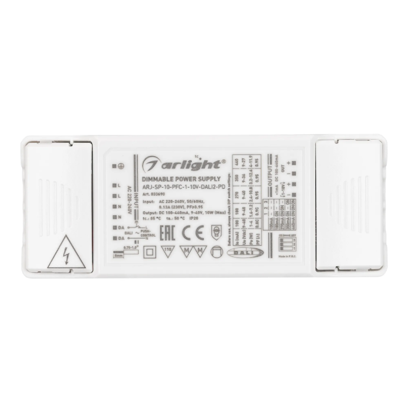 Блок питания ARJ-SP-10-PFC-1-10V-DALI2-PD (10W, 100-440mA) (Arlight, IP20 Пластик, 5 лет) 033690