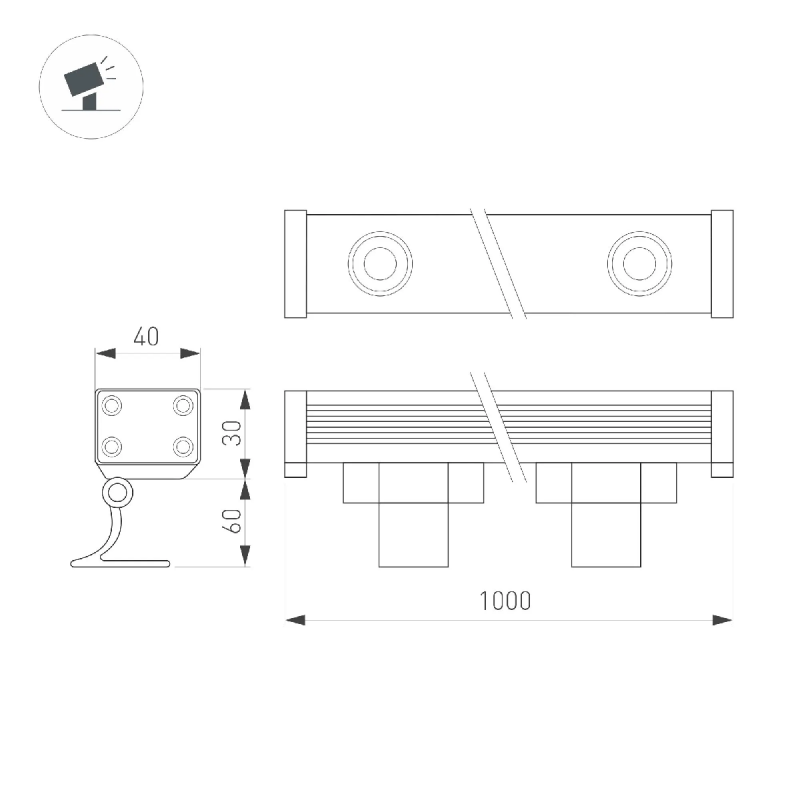 Линейный прожектор AR-LINE-1000-18W Warm3000 (GR, 30 deg, 230V) (Arlight, IP65 Металл, 3 года) 024300(1)