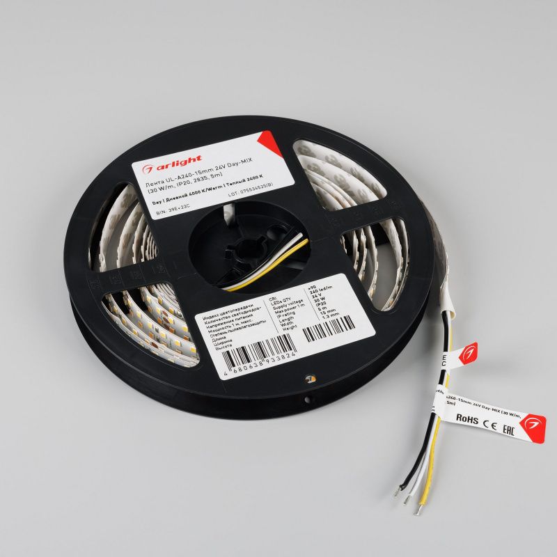 Светодиодная лента UL-A240-15mm 24V Day-MIX (30 W/m, IP20, 2835, 5m) (Arlight, Изменяемая ЦТ) 057075