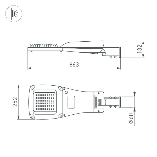 Светильник OXOR-GRES-663х252-90W Day4000 (GR, 150x80 deg, 230V) IP66 (Arlight, -) 055495