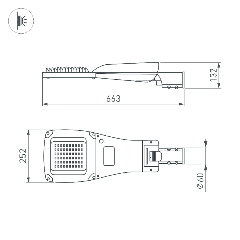 Светильник OXOR-GRES-663х252-60W Day4000 (GR, 150x80 deg, 230V) IP66 (Arlight, -) 055494