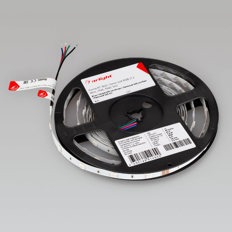 Светодиодная лента RT-B30-10mm 24V RGB (7.2 W/m, IP20, 5060, 5m) (Arlight, Открытый) 022066(2)