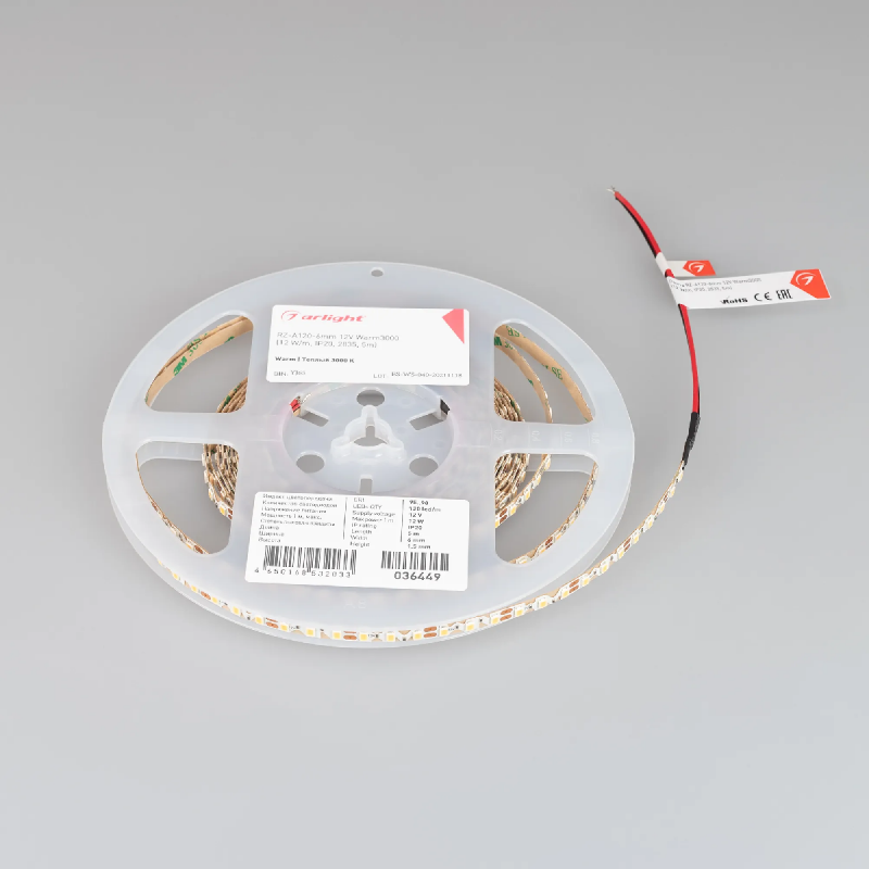 Светодиодная лента RZ-A120-6mm 12V Warm3000 (12 W/m, IP20, 2835, 5m) (Arlight, 12 Вт/м, IP20) 036449