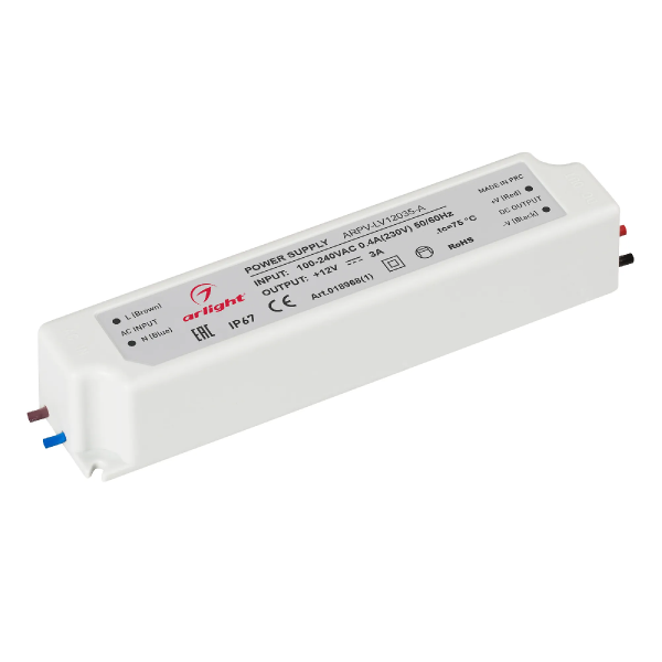 Блок питания ARPV-LV12035-A (12V, 3.0A, 36W) (Arlight, IP67 Пластик, 3 года) 018968(1)