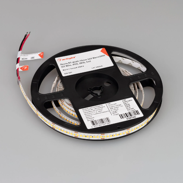 Светодиодная лента RT-A240-10mm 24V Warm3000 (22 W/m, IP20, 2835, 5m) (Arlight, высок.эфф.150 лм/Вт) 038745