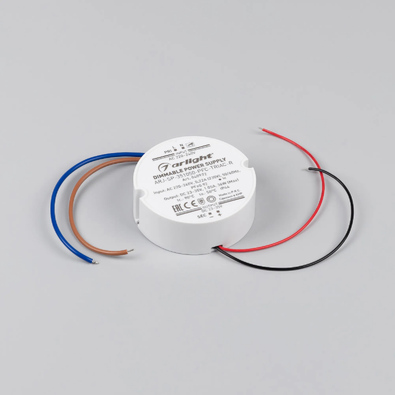 Блок питания ARJ-SP-351050-PFC-TRIAC-R (36W, 23-35V, 1050mA) (Arlight, IP44 Пластик, 5 лет) 040972