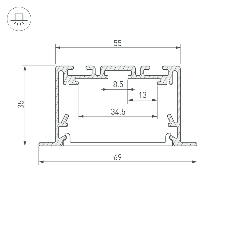 Профиль S2-LINIA69-F-2500 SEAMLESS ANOD (Arlight, Алюминий) 029470