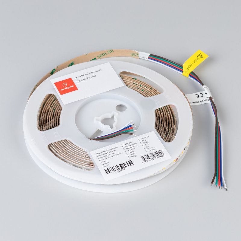 Светодиодная лента RT-A168-10mm 24V RGBW-White (20 W/m, IP20, 5m) (Arlight, высок.эфф.150 лм/Вт) 056877