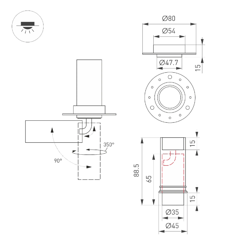 Светильник SP-NUANCE-TRIMLESS-PULL-R35-7W Warm3000 (BK, 36 deg, 230V) (Arlight, IP40 Металл, 5 лет) 049910