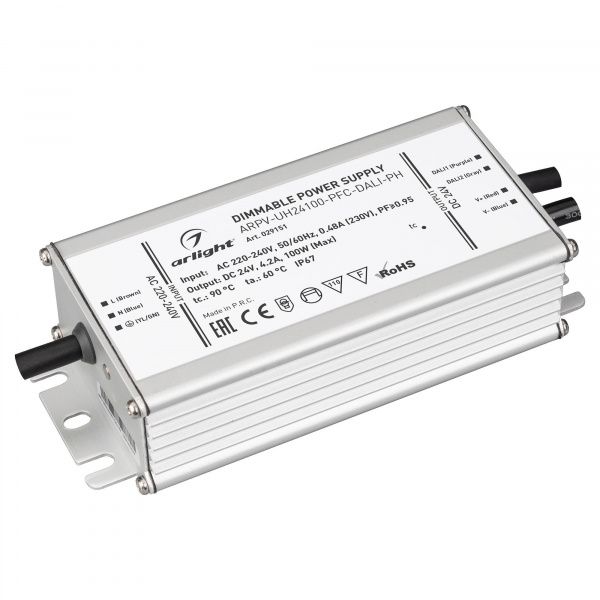 Блок питания ARPV-UH24100-PFC-DALI-PH (24V, 4.2A, 100W) (Arlight, IP67 Металл, 7 лет) 029151