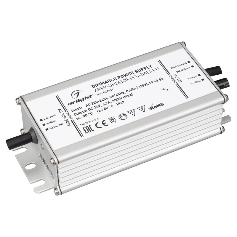 Блок питания ARPV-UH24100-PFC-DALI-PH (24V, 4.2A, 100W) (Arlight, IP67 Металл, 7 лет) 029151