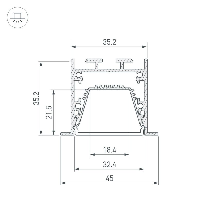 Профиль LINIA45-F-TRAY-2000 ANOD (Arlight, Алюминий) 062165