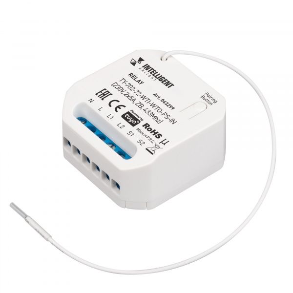 INTELLIGENT ARLIGHT Релейный модуль TY-702-72-WTI-WTO-PS-IN (230V, 2x5A, ZB, 433Mhz) (IARL, IP20 Пластик, 3 года) 043299