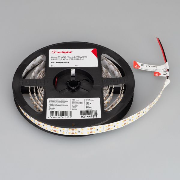 Светодиодная лента RT-A240-15mm 24V Day4000 CRI98 (19.2 W/m, IP20, 2835, 5m) (Arlight, 19.2 Вт/м, IP20) 021449(2)