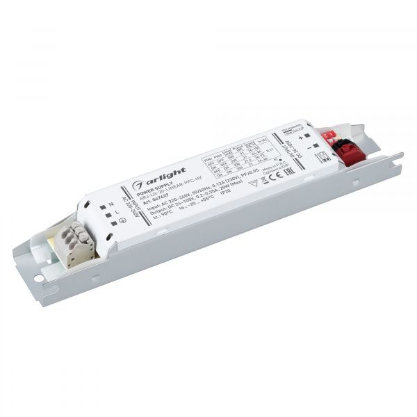 Блок питания ARJ-LG-20-LINEAR-PFC-HV (20W, 24-105V, 0.2-0.35A) (Arlight, IP20 Металл, 5 лет) 047427