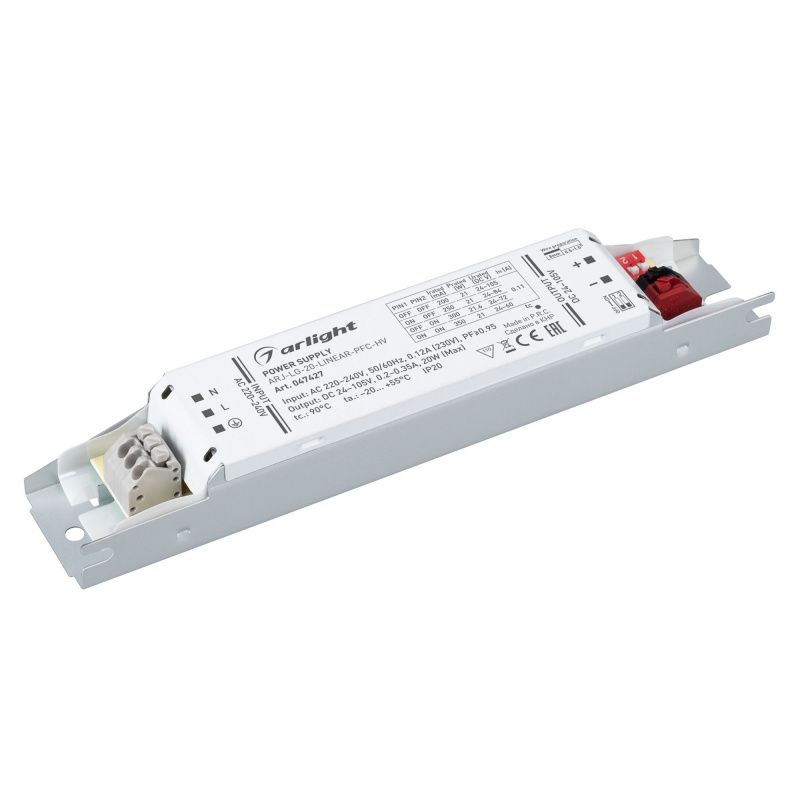 Блок питания ARJ-LG-20-LINEAR-PFC-HV (20W, 24-105V, 0.2-0.35A) (Arlight, IP20 Металл, 5 лет) 047427
