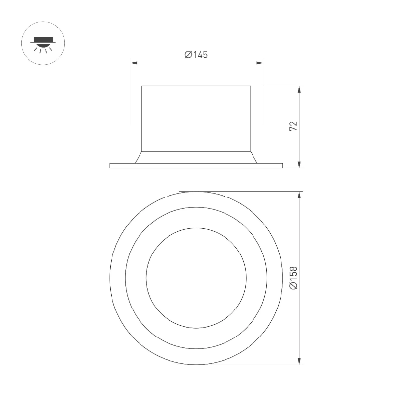Светильник MS-DROP-BUILT-R158-30W Warm3000 (WH, 90 deg, 230V) (Arlight, IP54 Металл, 5 лет) 041464