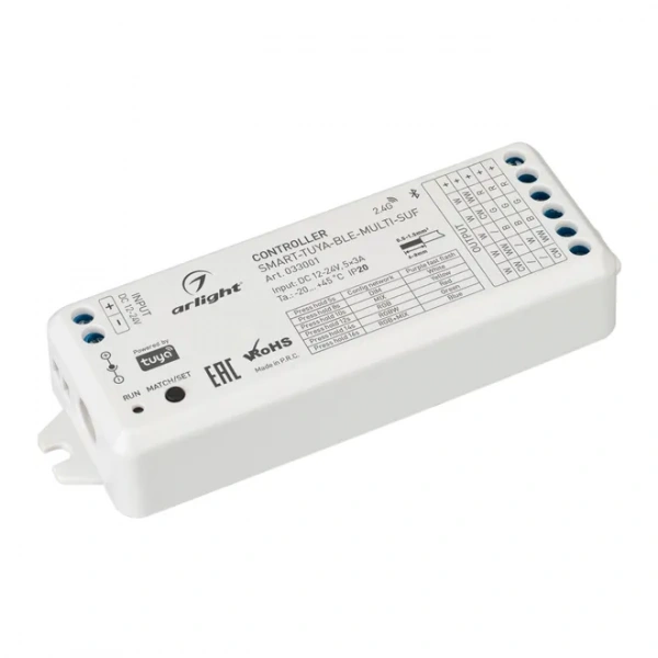 Контроллер SMART-TUYA-BLE-MULTI-SUF (12-24V, 5x3A, RGB-MIX, 2.4G) (Arlight, IP20 Пластик, 5 лет) 033001