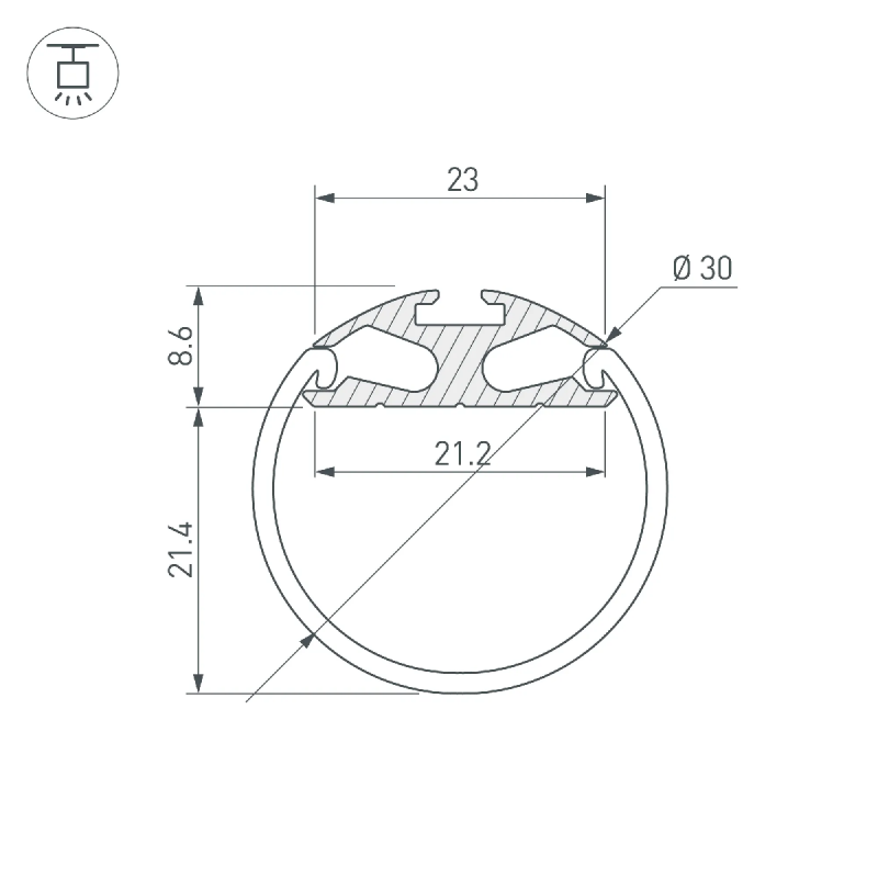 Профиль ROUND-D30-2000 ANOD (Arlight, Алюминий) 023860