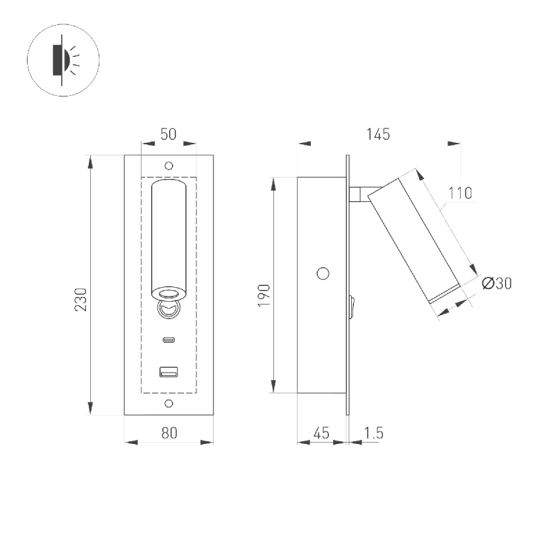 Светильник SP-BED-CHARGE-BUILT-S80x230-3W Warm3000 (WH, 20 deg, 230V, USB-A, USB-C) (Arlight, IP20 Металл, 3 года) 046881